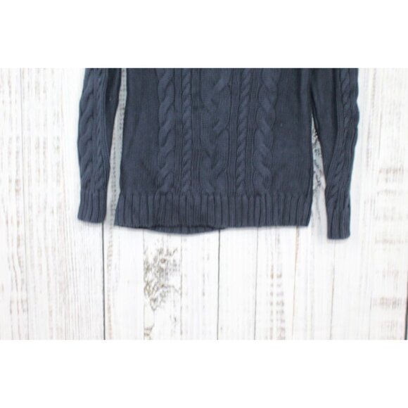 LL Bean Double L Cable Sweater Crewneck Classic Navy Size S Pet - Picture 9 of 10